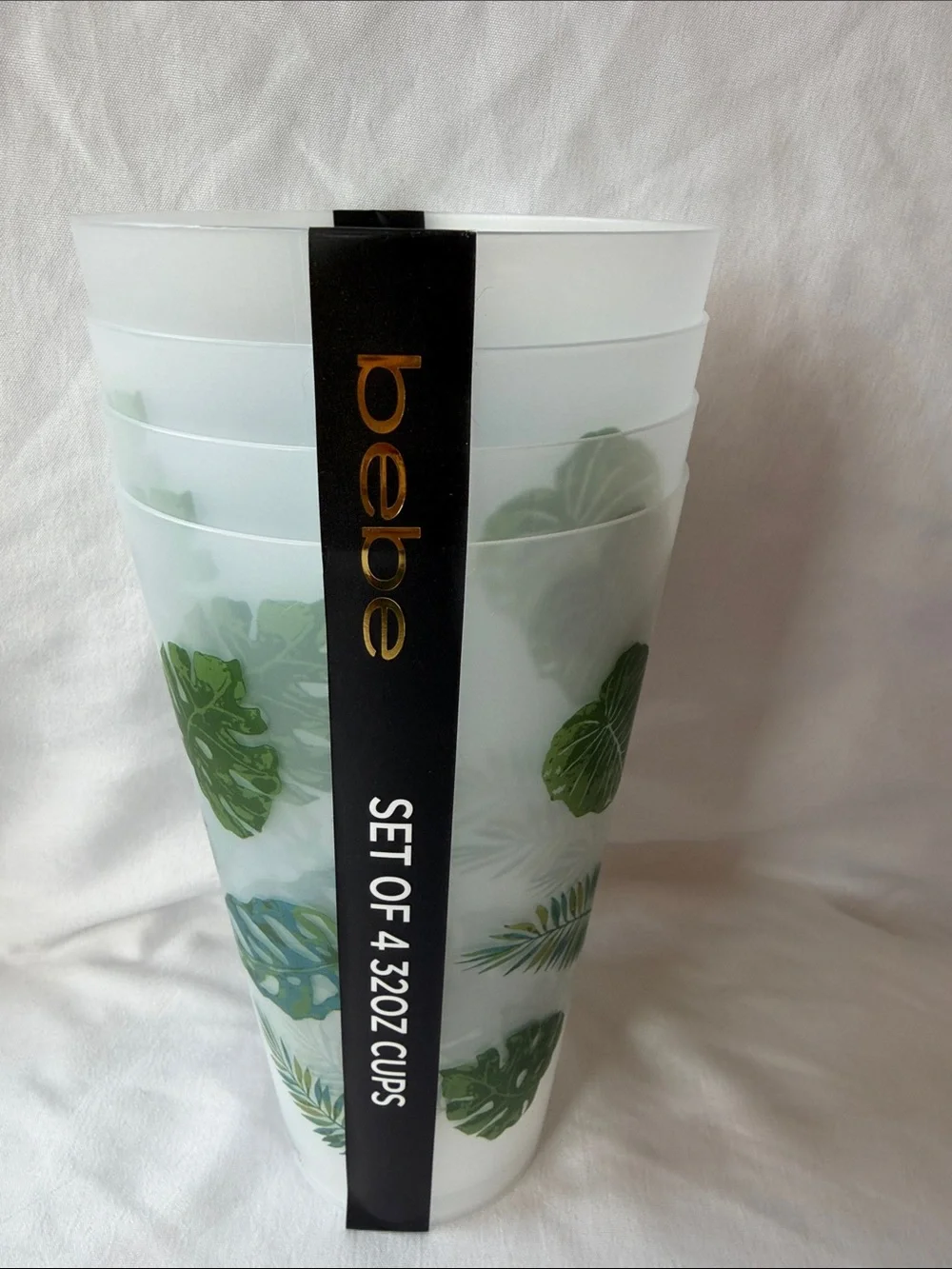 Tropical Leaf Reusable 32oz Cup Set in Green (Set of 4)